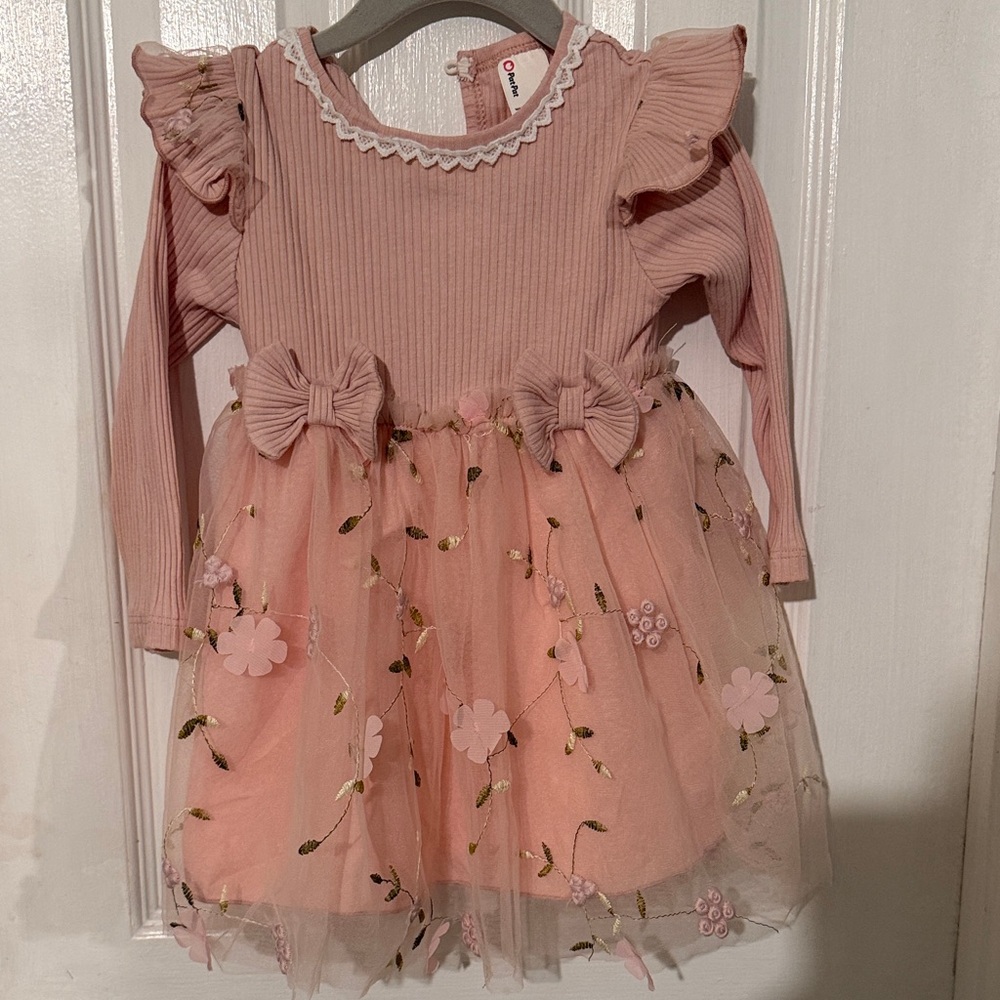 Pink Floral Tulle Bow Dress